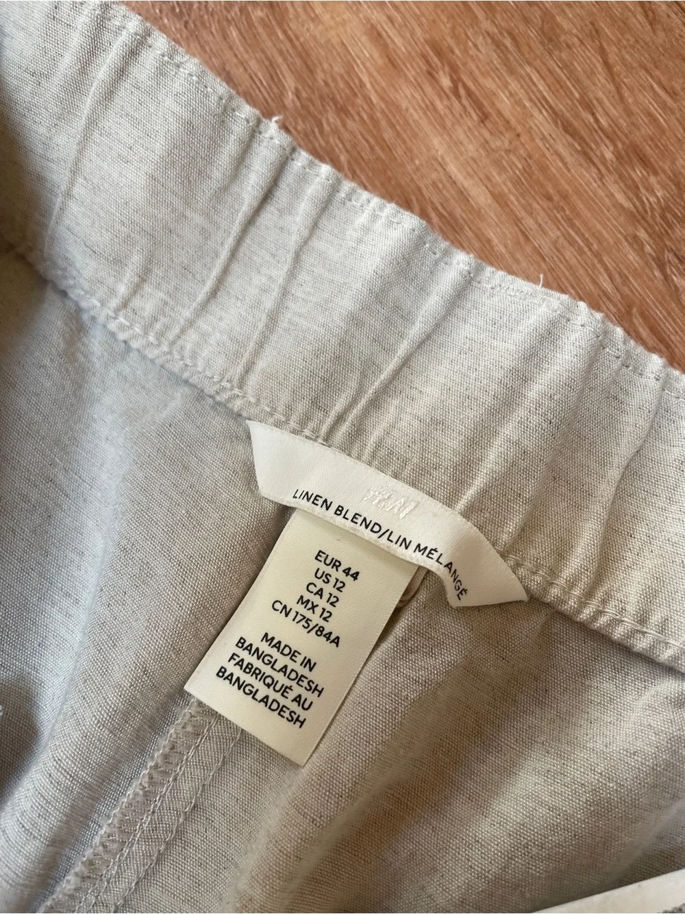 H&M Womens Linen Blend Wide Leg Trousers Pants Size 12 Beige Neutral Minimalist
